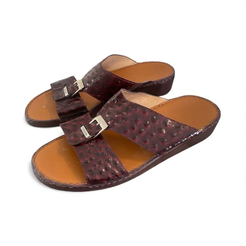 Farasha Burgundy Embossed Leather Slide SZ 12